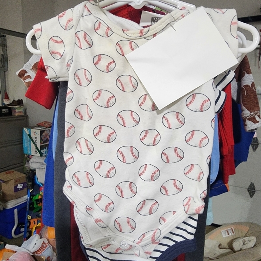 Hudson Baby Baseball Print Onesie & Stripe Onsie